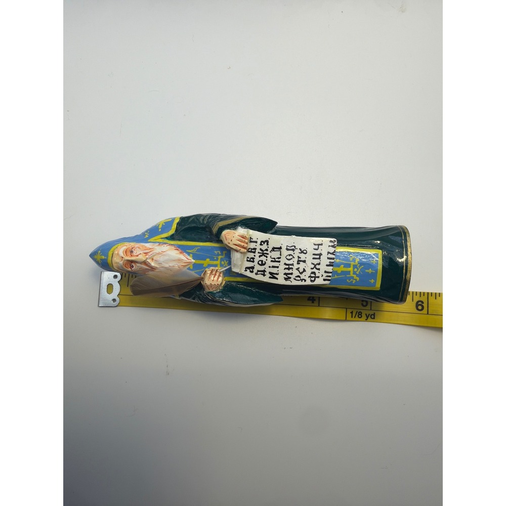 Hand Carved Linden Wood St Cyrillic Monk Mesrop Figurine Scroll Quill 5.75" - Picture 7 of 7